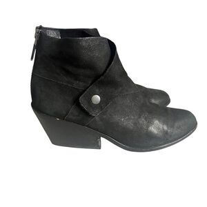 Eileen Fisher Ankle Boots Size 8.5 Nubuck Bootie Rear Zipper Chunky Heel Black